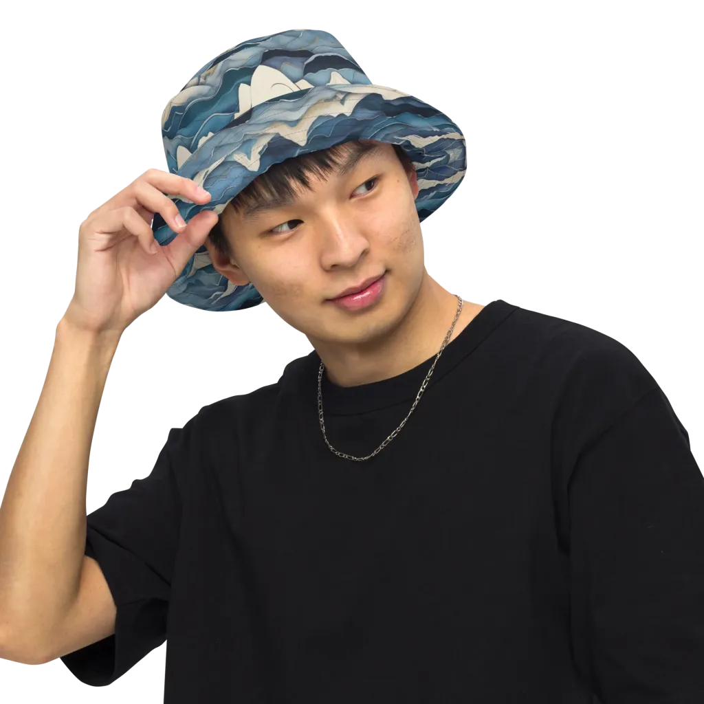 Indigo Alpine Current on Reversible Bucket Hat — Front Inside
