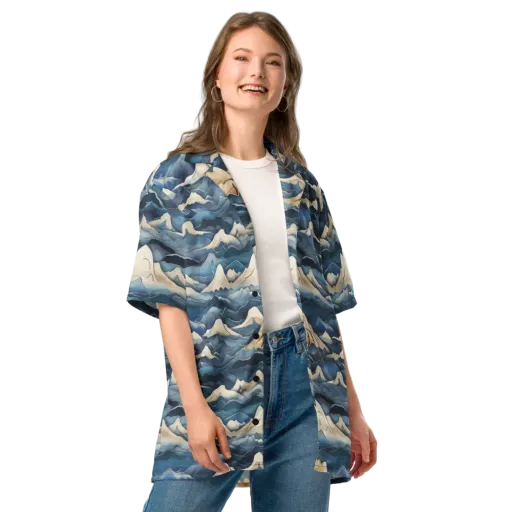 Indigo Alpine Current on a Button Shirt