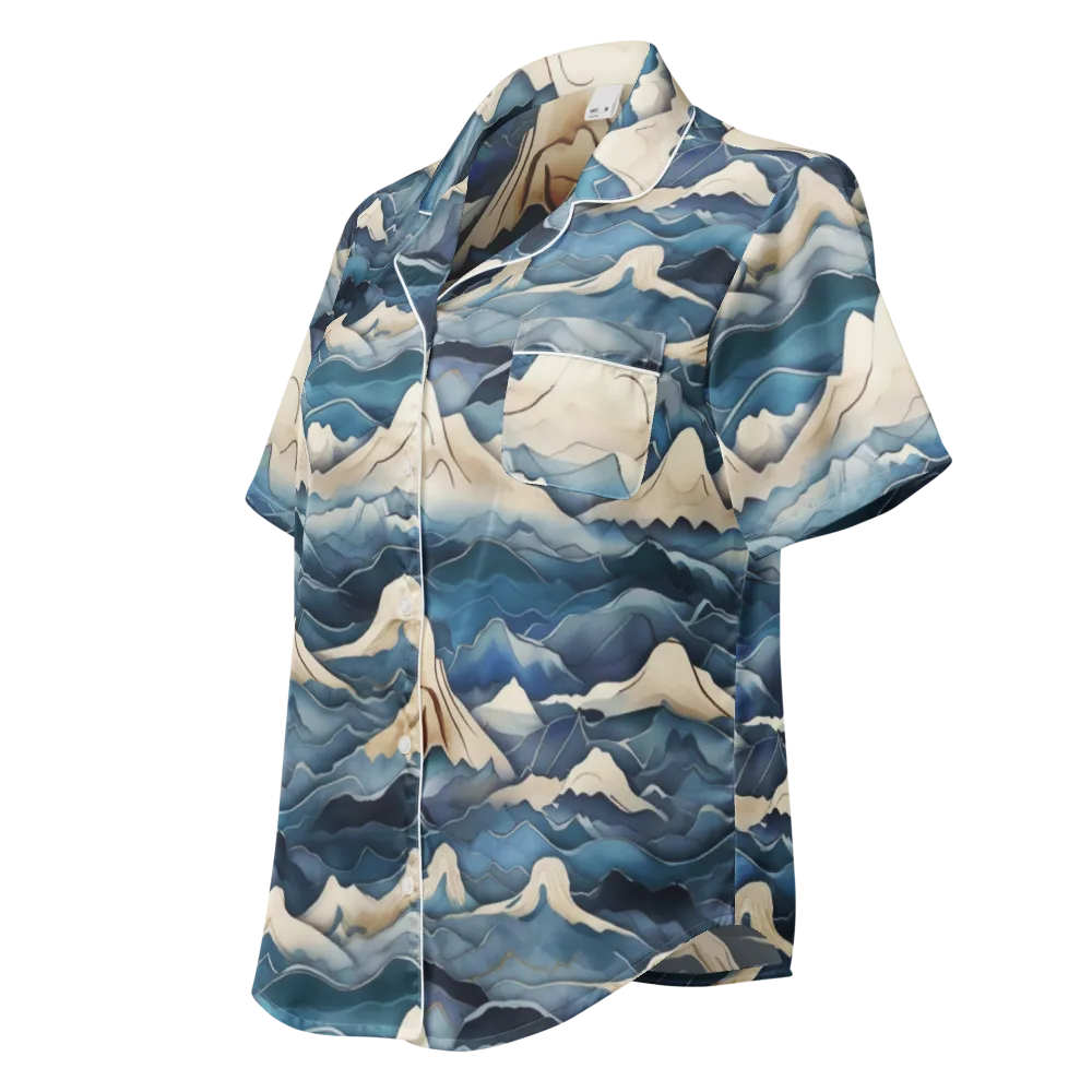 Indigo Alpine Current on Women's Short Sleeve Pajama Top — Left Front