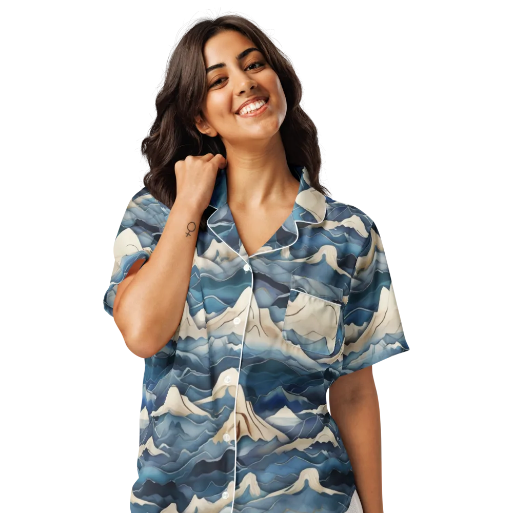 Indigo Alpine Current on Women's Short Sleeve Pajama Top — Front