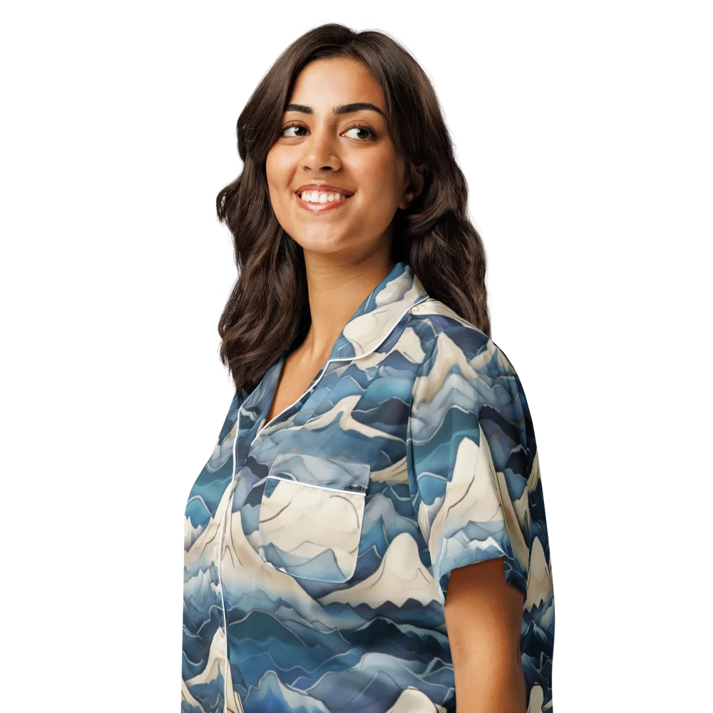 Indigo Alpine Current on Women's Short Sleeve Pajama Top — Left Front