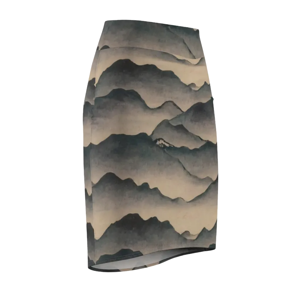 Quiet Mountains on Pencil Skirt — Front Side
