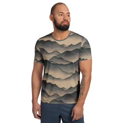 Quiet Mountains on a Men's Athletic T-Shirt