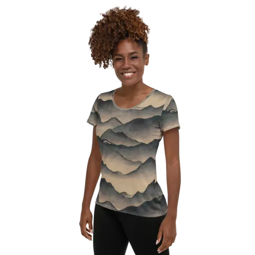 Quiet Mountains on a Women's Athletic T-Shirt
