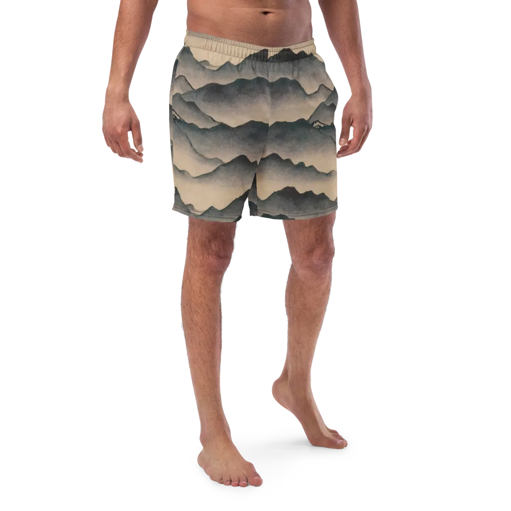 Quiet Mountains on Swim Trunks — Front