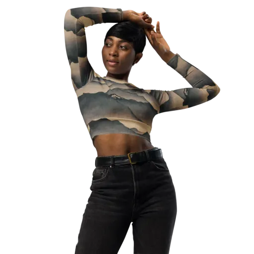 Quiet Mountains on a Long Sleeve Crop Top