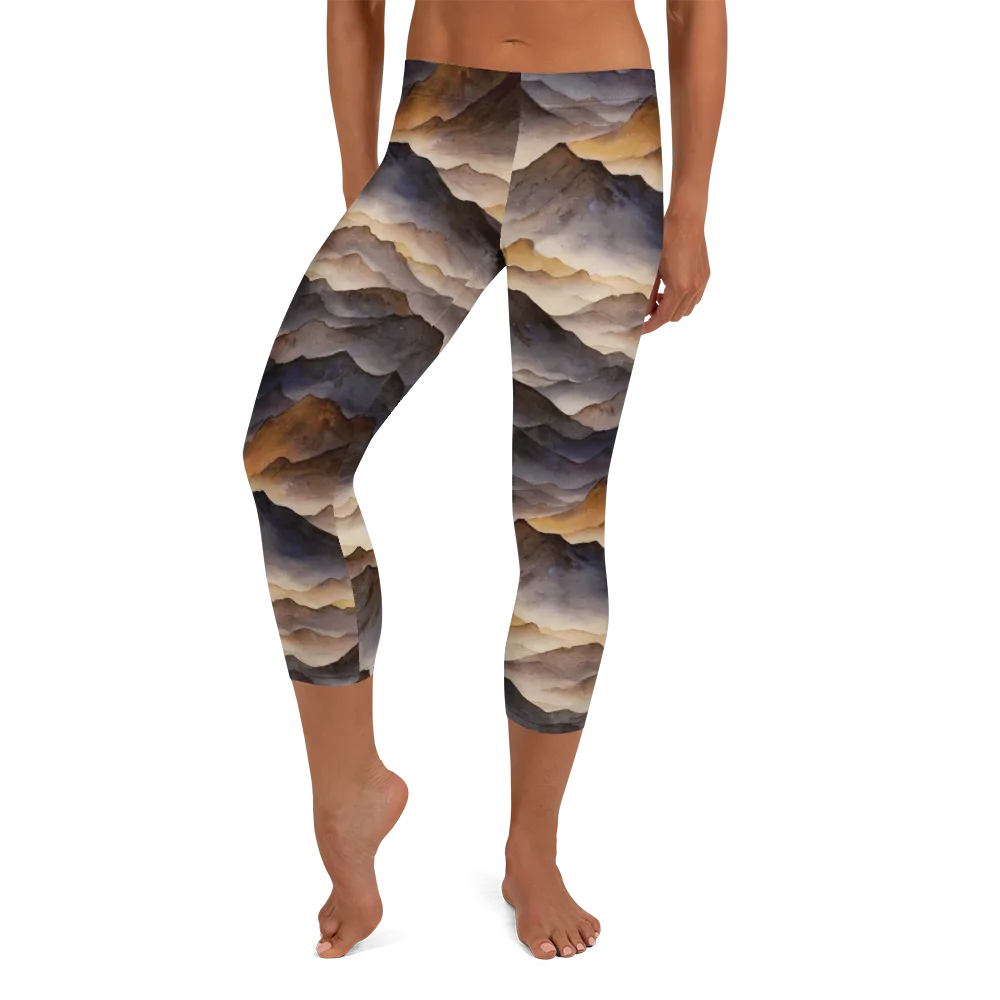 Indigo Mountain Range on Capri Leggings — Front