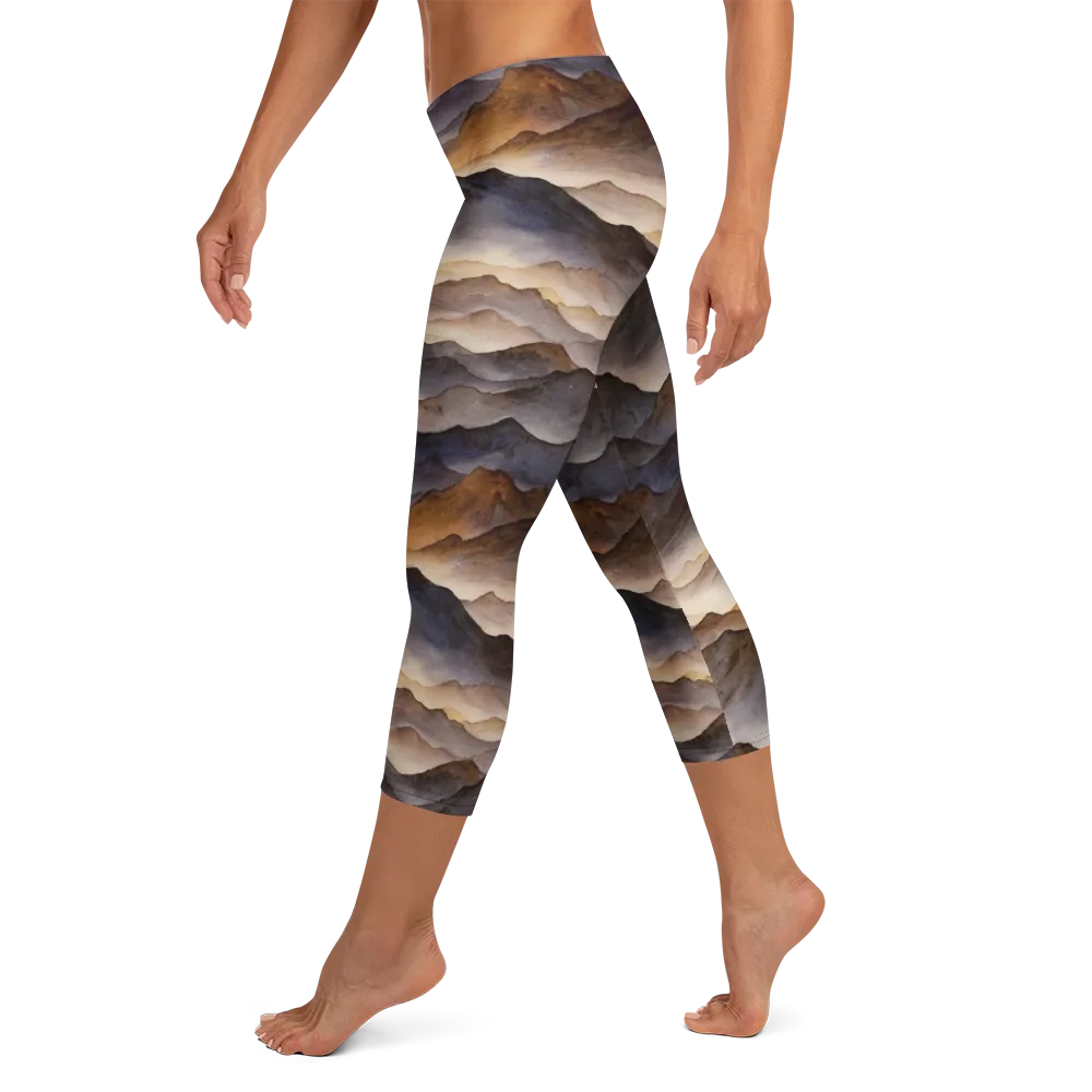 Indigo Mountain Range on Capri Leggings — Left