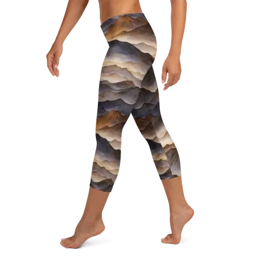 Indigo Mountain Range on a Capri Leggings
