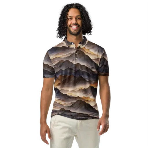 Indigo Mountain Range on a Men's Slim Fit Polo Shirt
