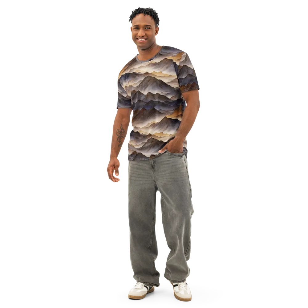 Indigo Mountain Range on Men's Cotton Crew Neck T-Shirt — Front