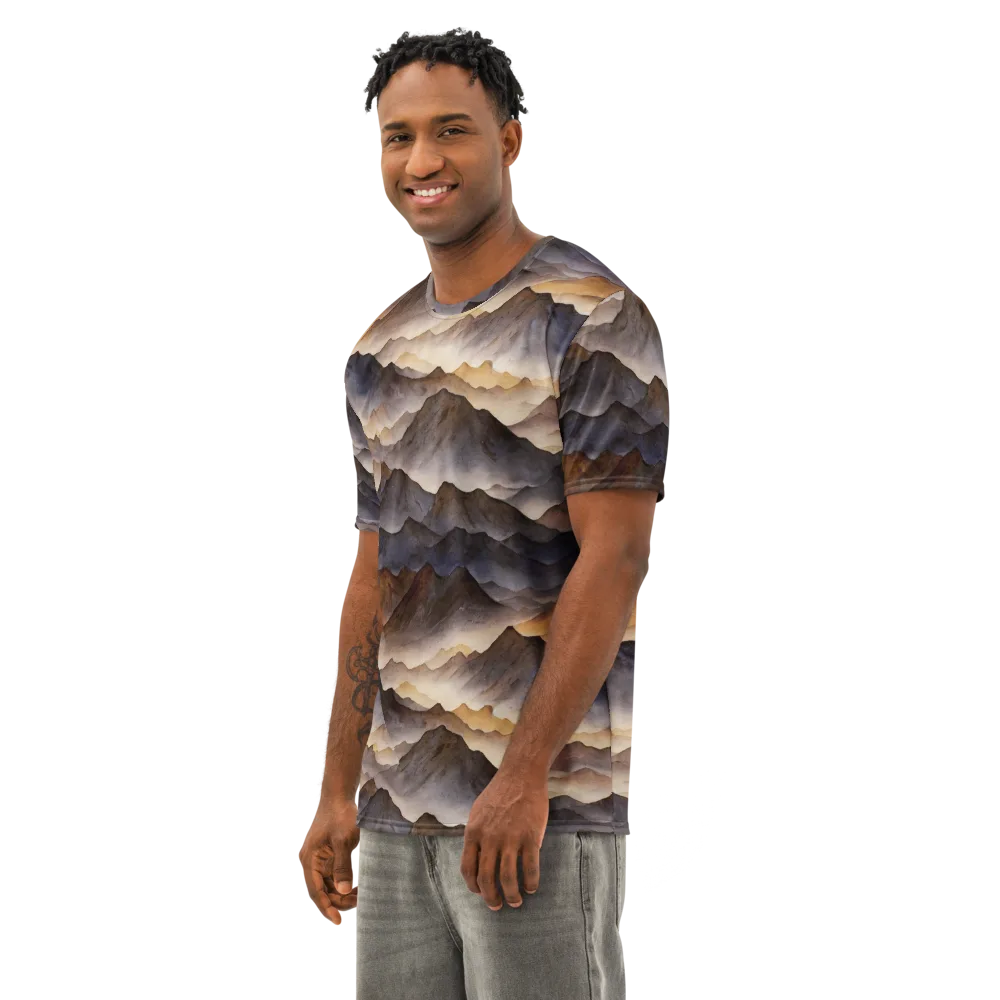 Indigo Mountain Range on Men's Cotton Crew Neck T-Shirt — Left Front