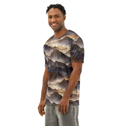 Indigo Mountain Range on a Men's Cotton Crew Neck T-Shirt