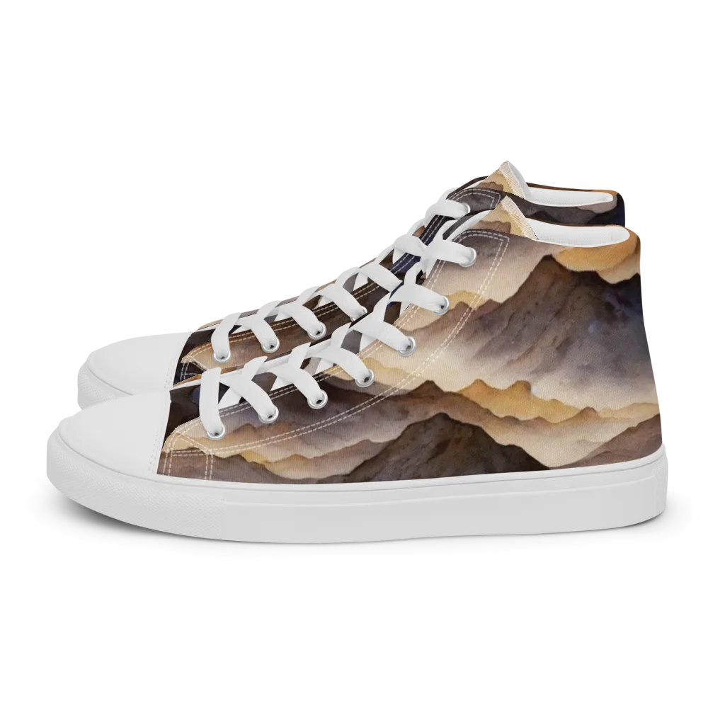 Indigo Mountain Range on Men's High Top Canvas Shoes — Left