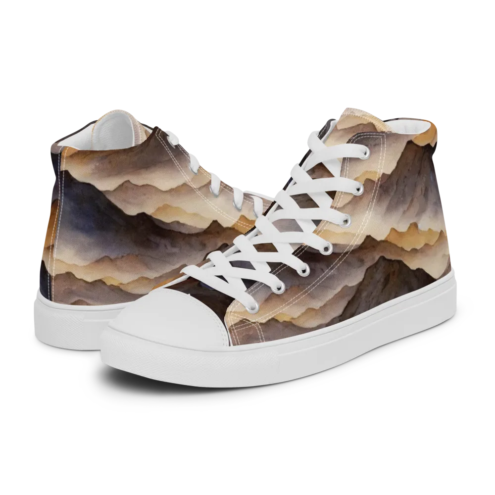 Indigo Mountain Range on Men's High Top Canvas Shoes — Left