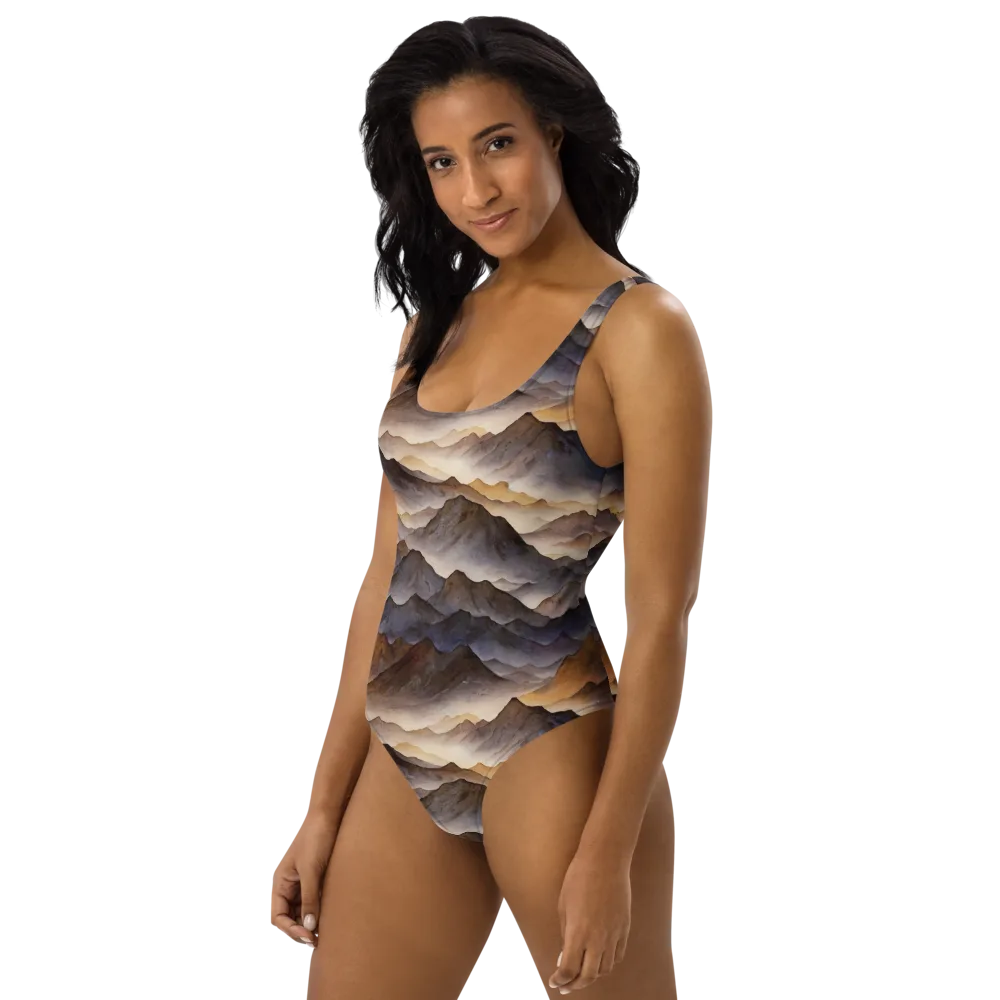 Indigo Mountain Range on One-Piece Swimsuit — Left