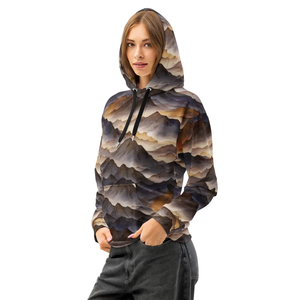 Indigo Mountain Range on Cotton Hoodie — Left Front