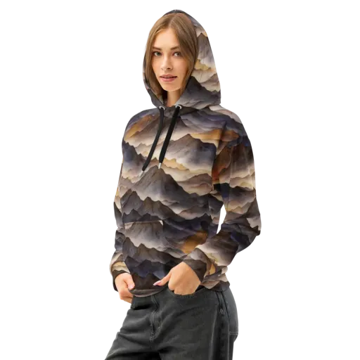 Indigo Mountain Range on a Cotton Hoodie