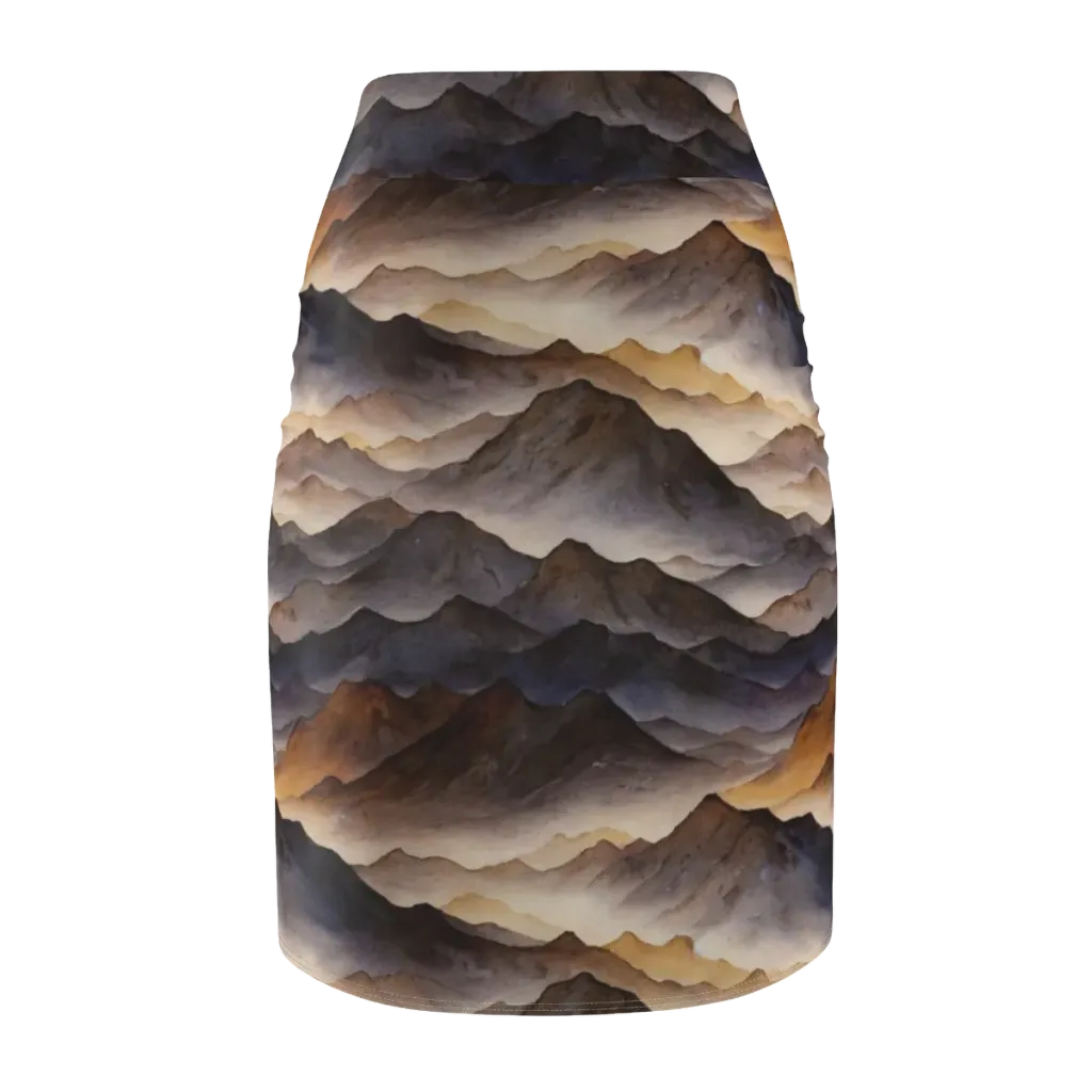 Indigo Mountain Range on Pencil Skirt — Back