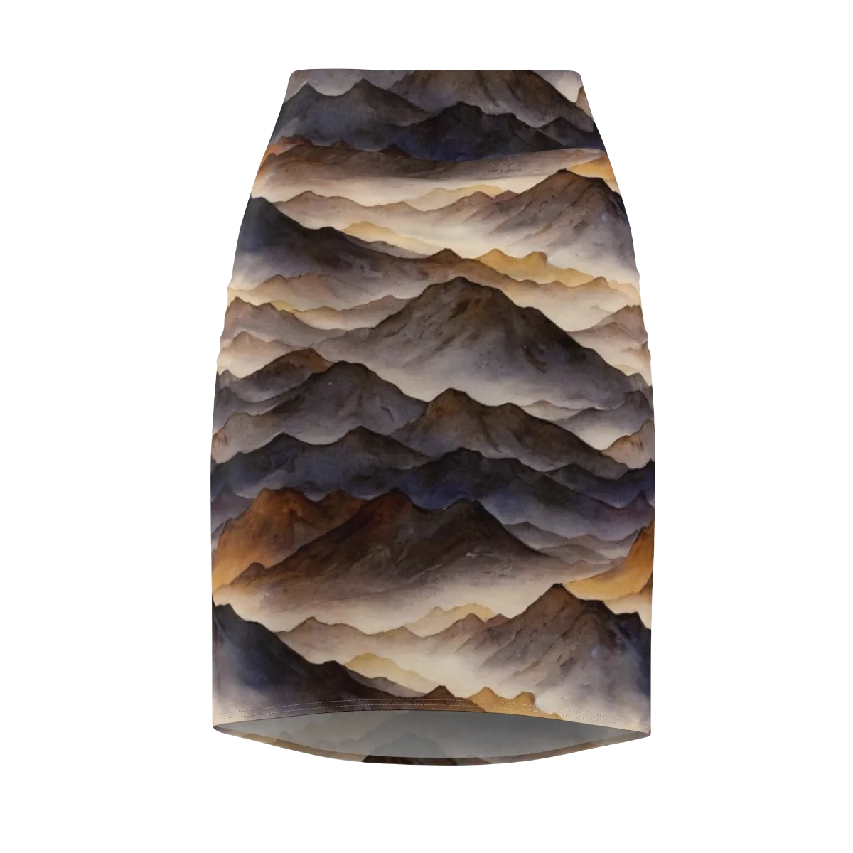 Indigo Mountain Range on Pencil Skirt — Front