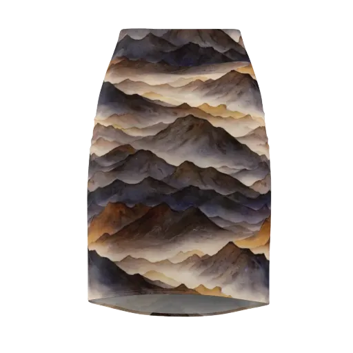 Indigo Mountain Range on a Pencil Skirt