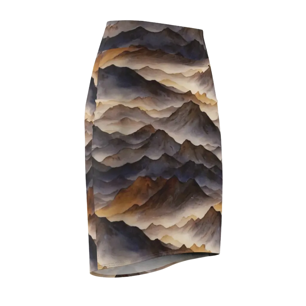 Indigo Mountain Range on Pencil Skirt — Front Side