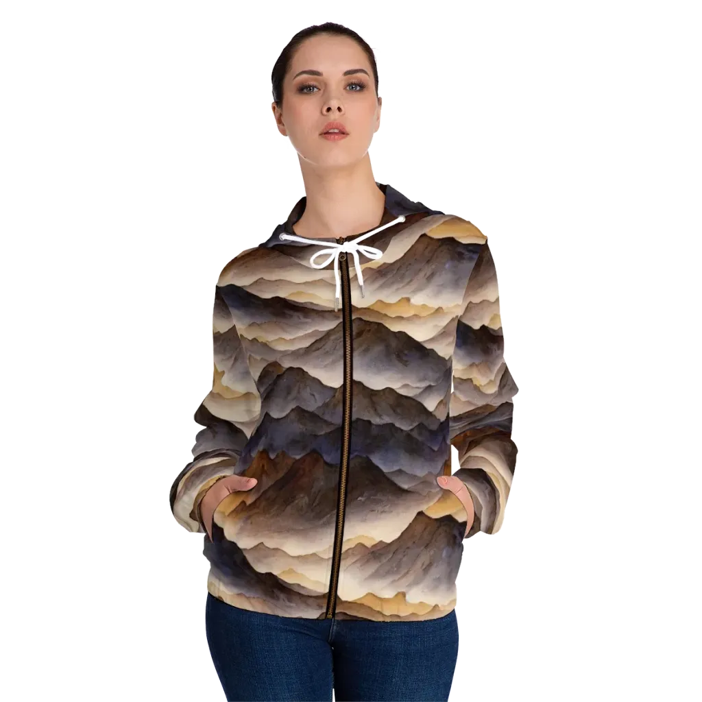 Indigo Mountain Range on Women's Full-Zip Hoodie — Front On Person