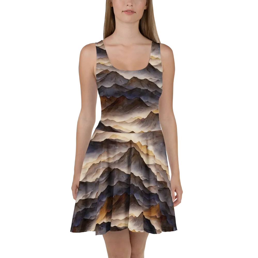 Indigo Mountain Range on Skater Dress — Front