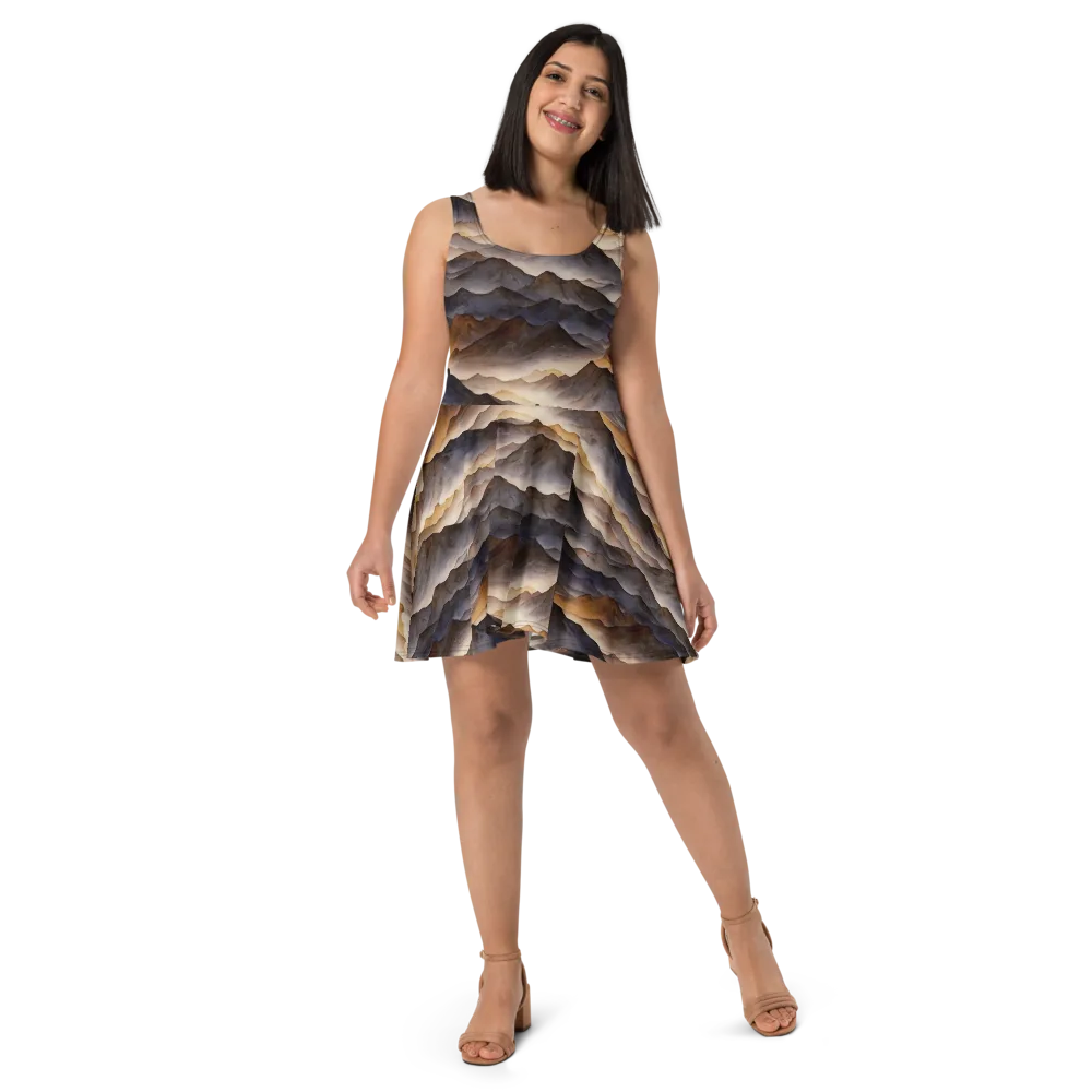 Indigo Mountain Range on Skater Dress — Front