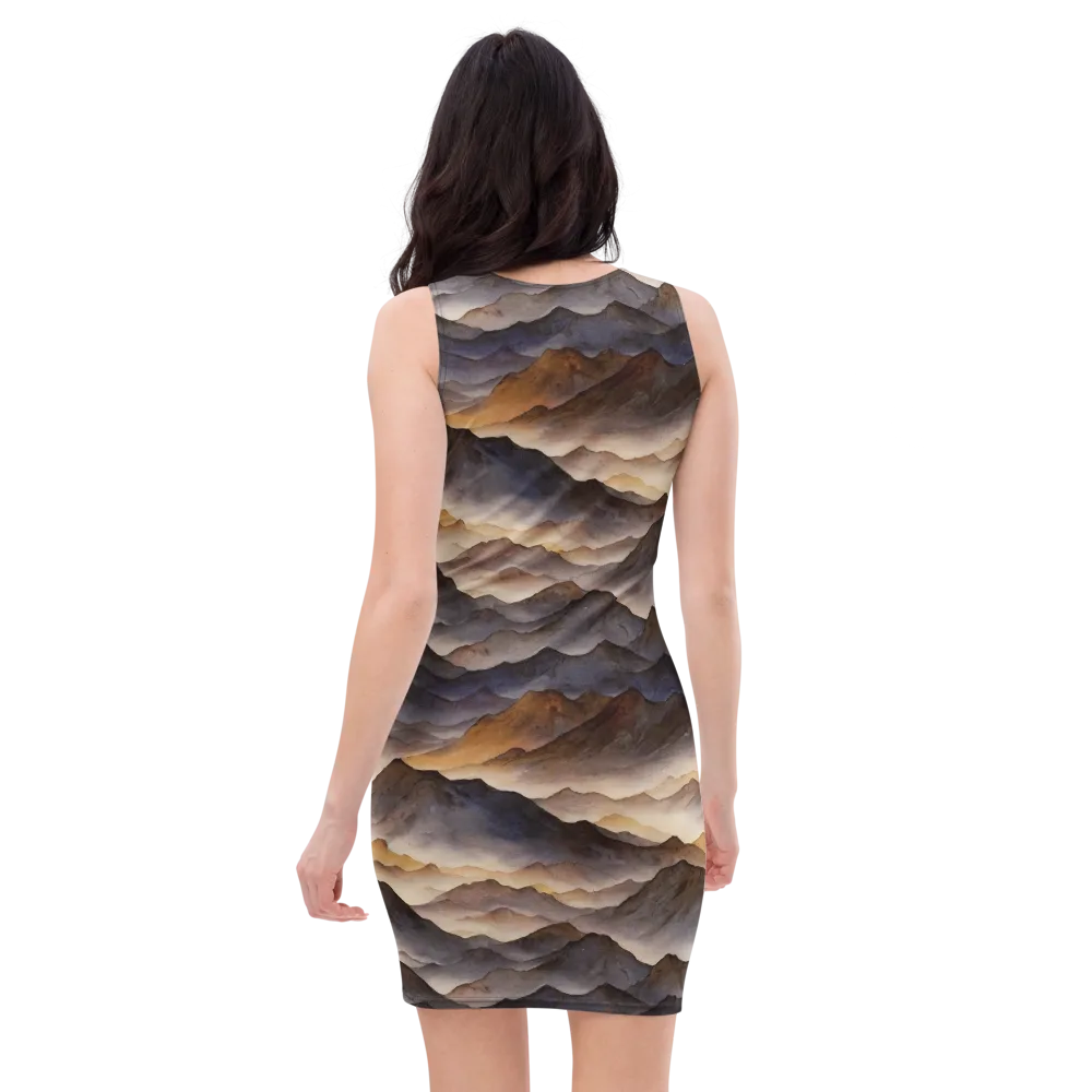 Indigo Mountain Range on Bodycon Dress — Back