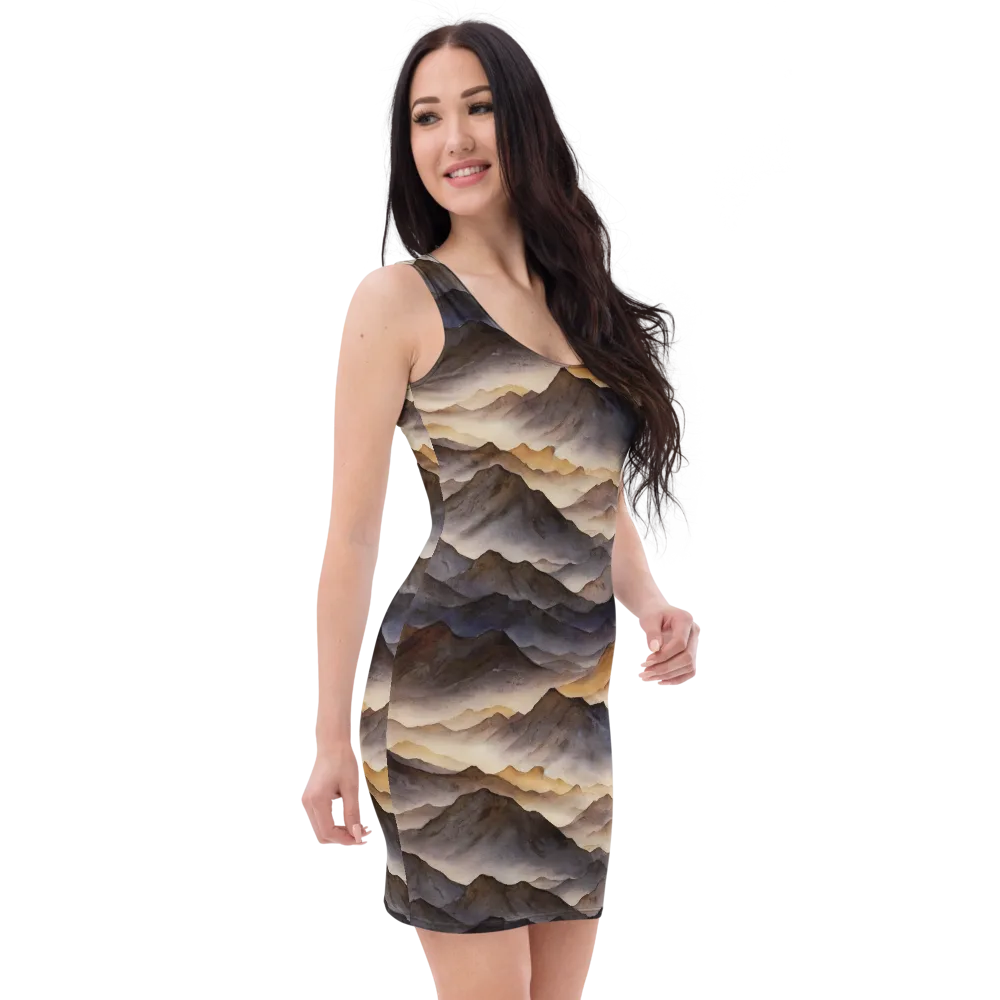 Indigo Mountain Range on Bodycon Dress — Right Front