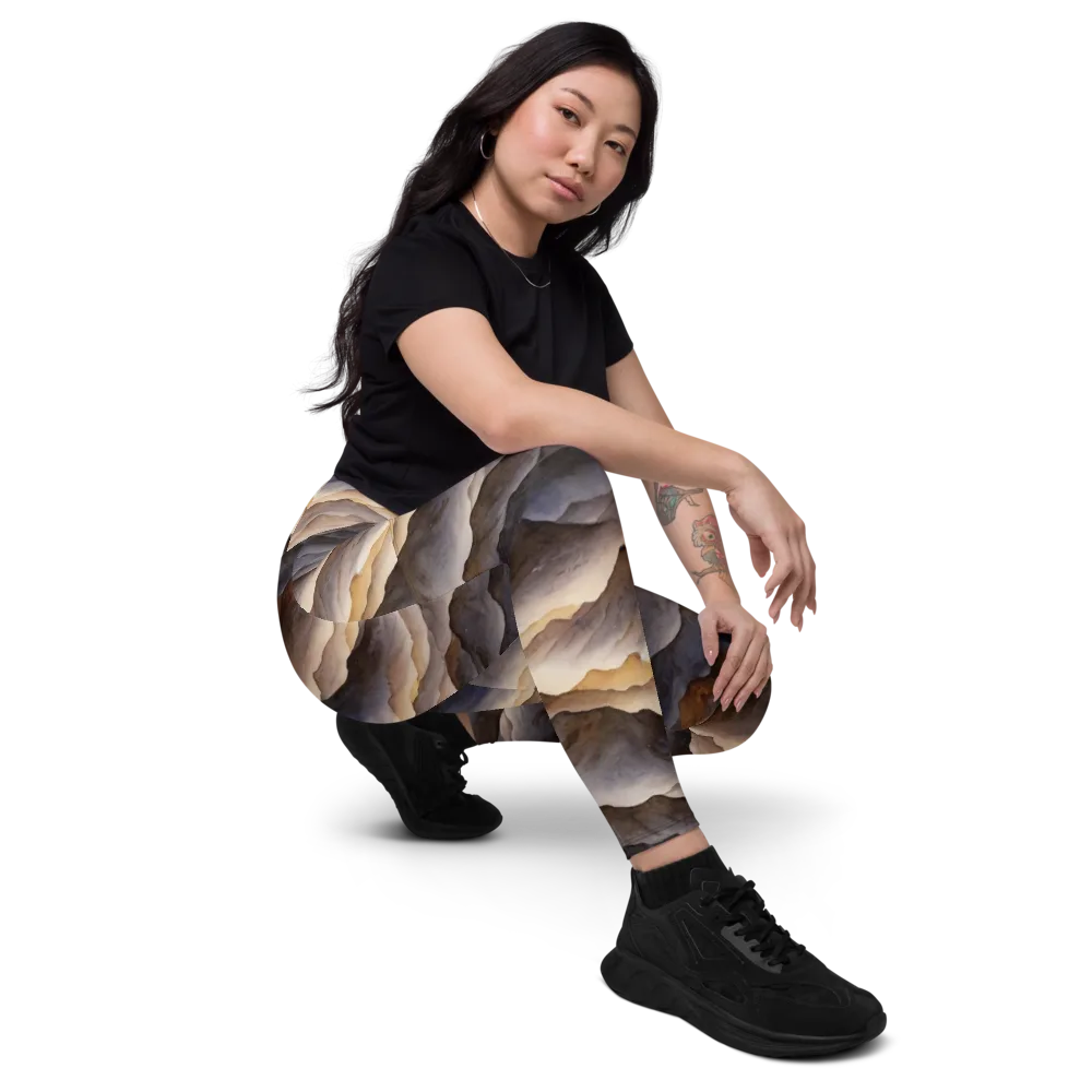 Indigo Mountain Range on Leggings with Pockets — Right Front
