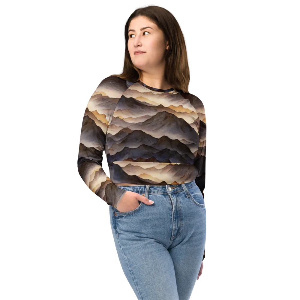 Indigo Mountain Range on Long Sleeve Crop Top — Front