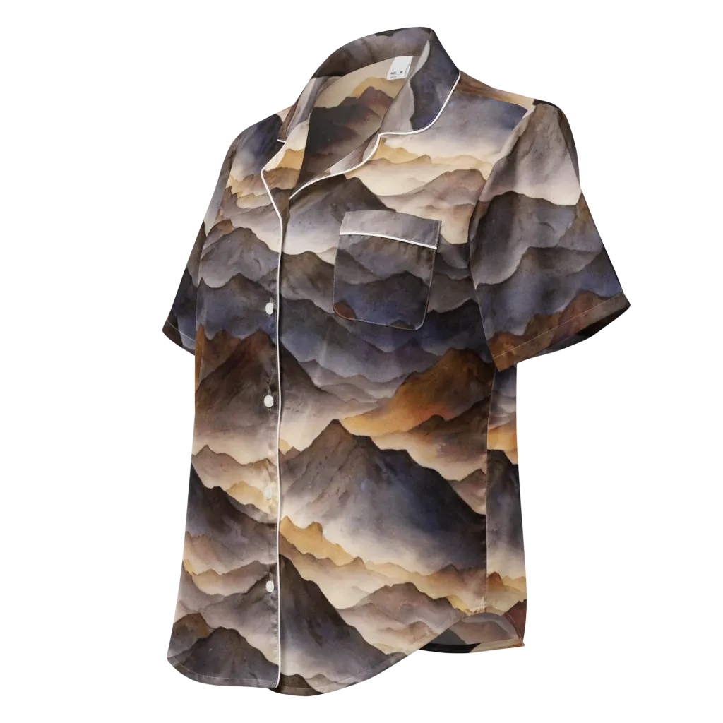 Indigo Mountain Range on Women's Short Sleeve Pajama Top — Left Front