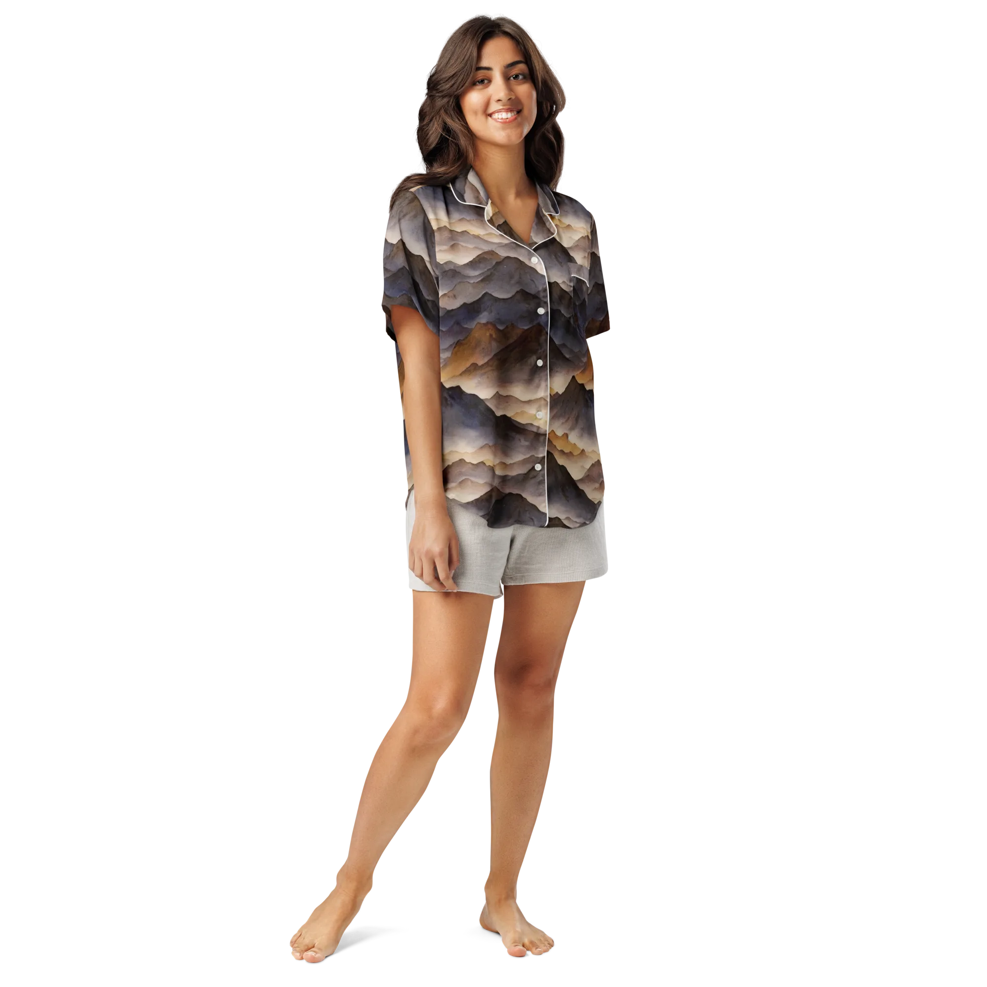 Indigo Mountain Range on Women's Short Sleeve Pajama Top — Front