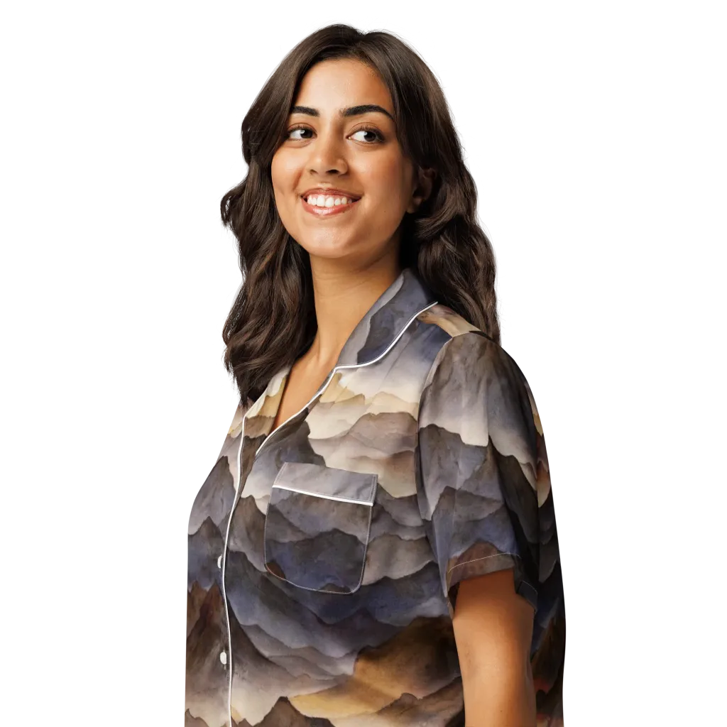 Indigo Mountain Range on Women's Short Sleeve Pajama Top — Left Front
