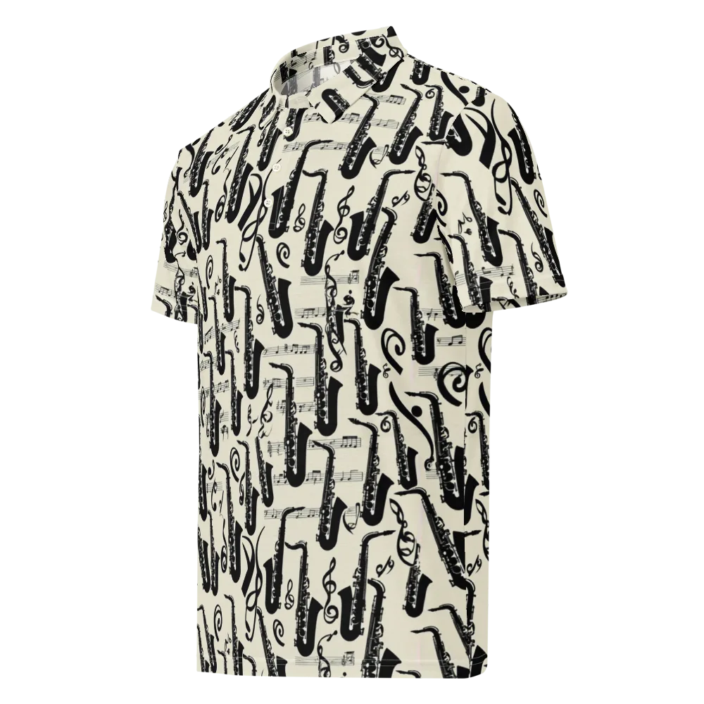 Saxophone Nocturne on Men's Slim Fit Polo Shirt — Left Front