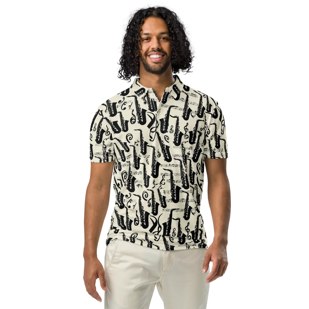 Saxophone Nocturne on Men's Slim Fit Polo Shirt — Front