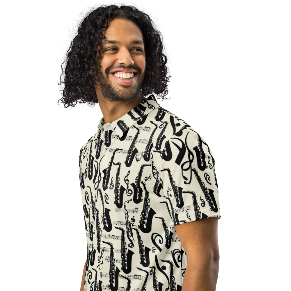 Saxophone Nocturne on Men's Slim Fit Polo Shirt — Left Front