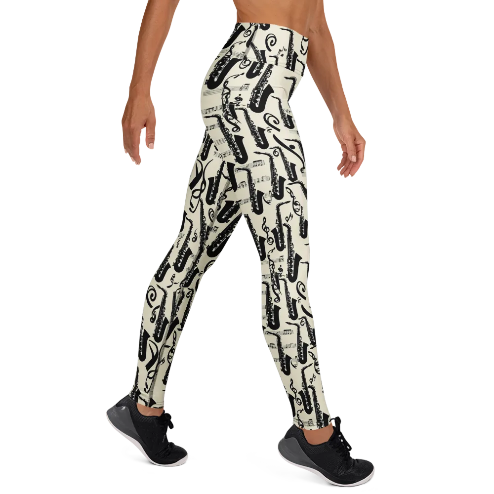 Saxophone Nocturne on Yoga Leggings — Right