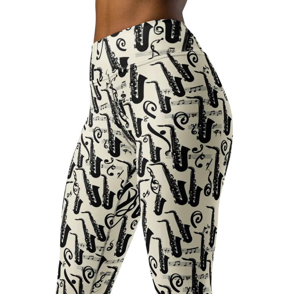 Saxophone Nocturne on Yoga Leggings — Left Front