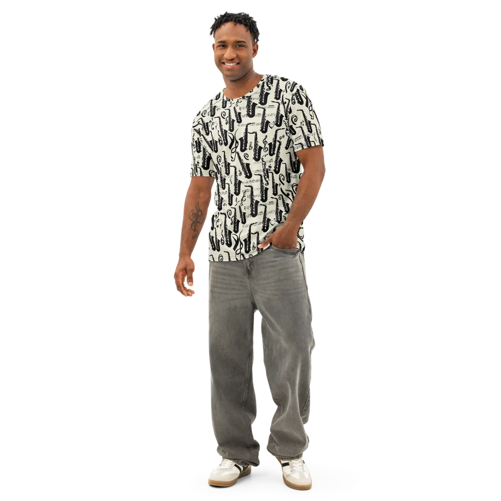 Saxophone Nocturne on Men's Cotton Crew Neck T-Shirt — Front