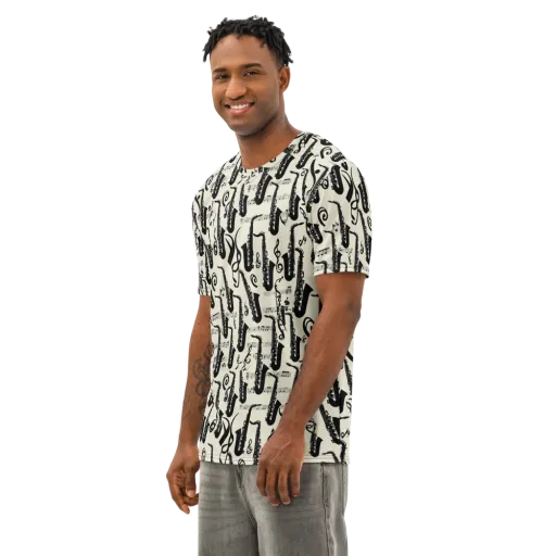 Saxophone Nocturne on a Men's Cotton Crew Neck T-Shirt