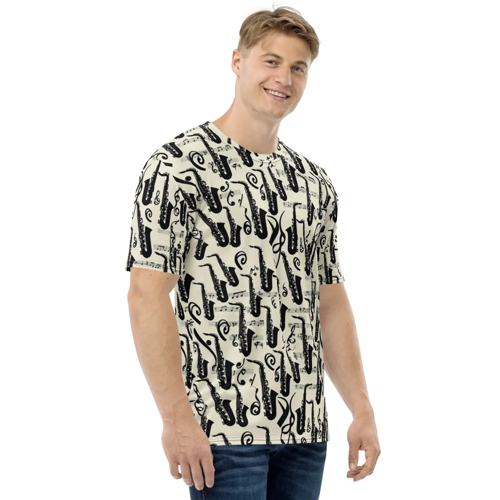 Saxophone Nocturne on Men's Crew Neck T-Shirt — Right