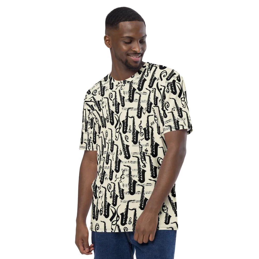 Saxophone Nocturne on Men's Crew Neck T-Shirt — Left