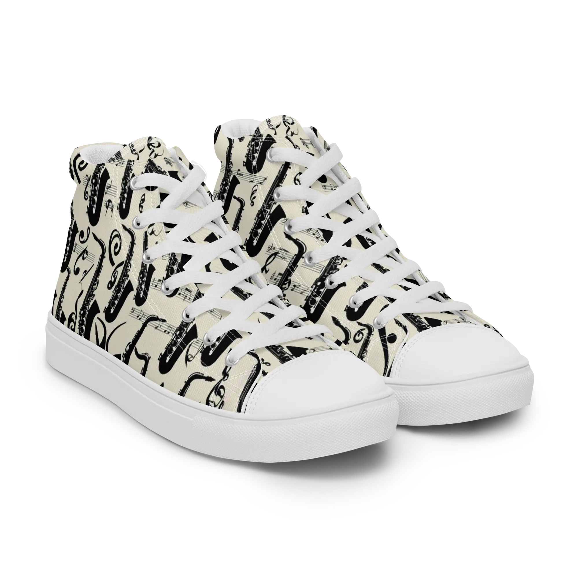Saxophone Nocturne on Men's High Top Canvas Shoes — Right Front