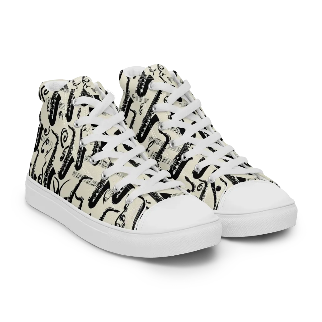 Saxophone Nocturne on Men's High Top Canvas Shoes — Right Front