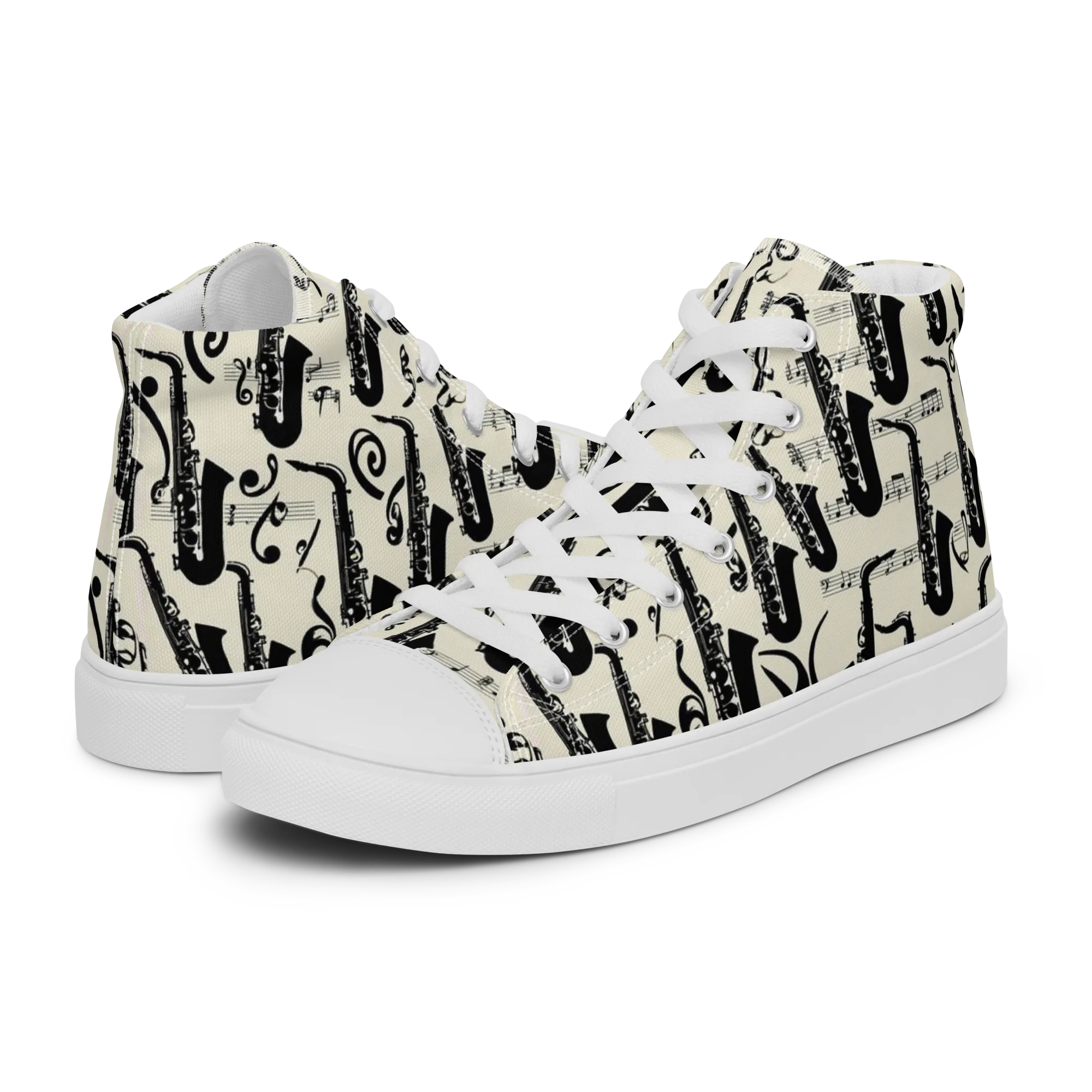 Saxophone Nocturne on Men's High Top Canvas Shoes — Left