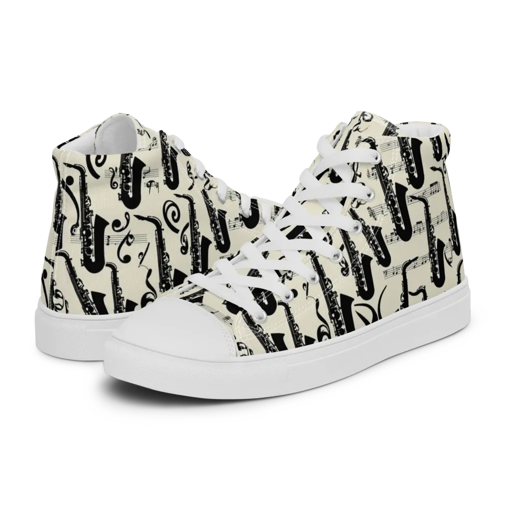 Saxophone Nocturne on Men's High Top Canvas Shoes — Left