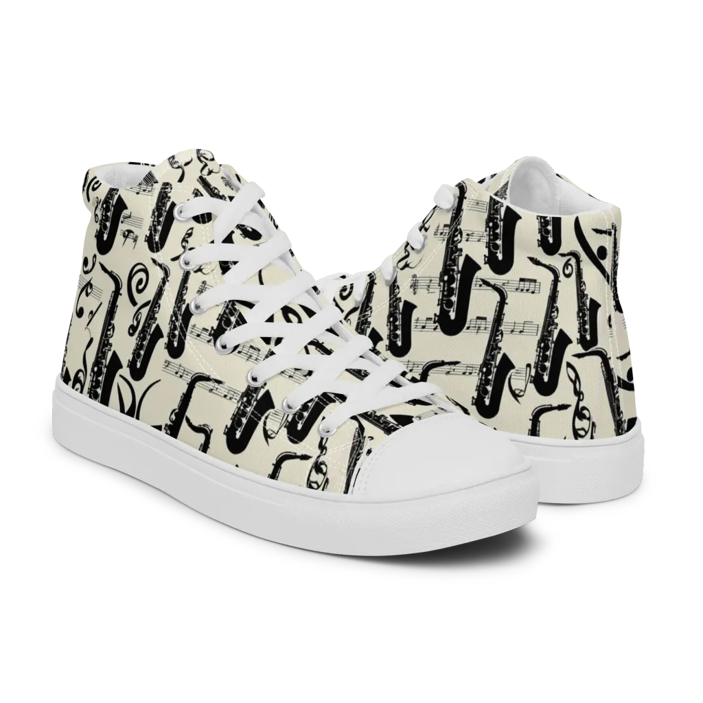 Saxophone Nocturne on Men's High Top Canvas Shoes — Right
